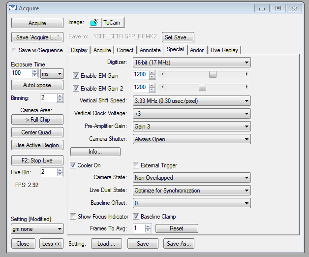 MM Acquire Special - TuCam dual EMCCD
